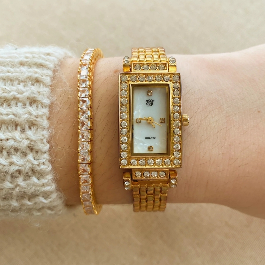 Elizabeth Taylor White Diamonds Womens Goldtone Quartz Bracelet Watch